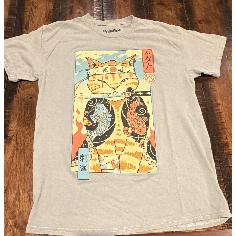 Threadless Vincent Trinidad Men's Gray Graphic Cat Crew Neck T-Shirt Size S